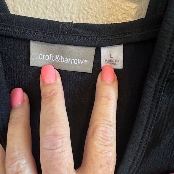 Croft & Barrow Women's Black V-Neck‎ Long Sleeve Hooded Tunic Shirt LG - Picture 3 of 7